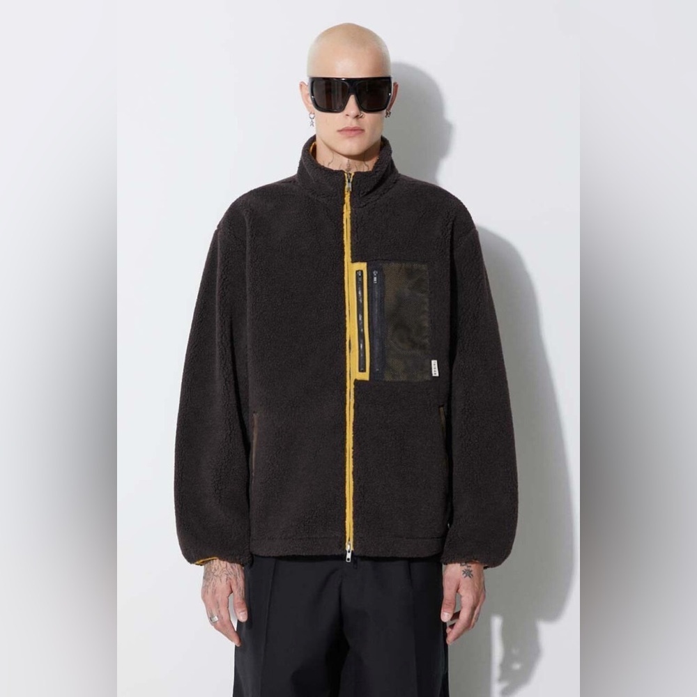 Taikan High Pile Fleece Jacket Brown Yellow Size Large